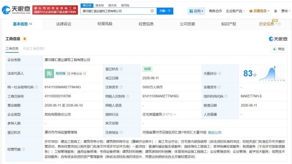 双汇发展等在漯河成立新建筑工程公司