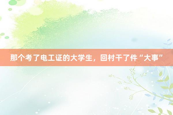 那个考了电工证的大学生，回村干了件“大事”