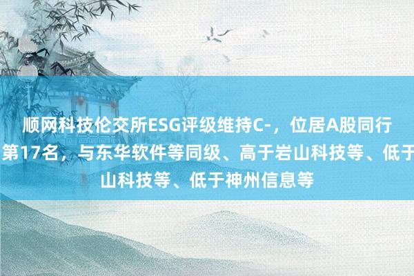 顺网科技伦交所ESG评级维持C-，位居A股同行业23家公司第17名，与东华软件等同级、高于岩山科技等、低于神州信息等