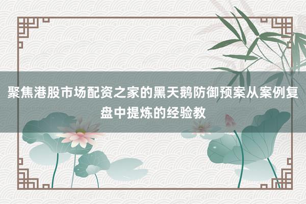 聚焦港股市场配资之家的黑天鹅防御预案从案例复盘中提炼的经验教