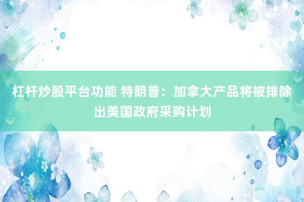 杠杆炒股平台功能 特朗普：加拿大产品将被排除出美国政府采购计划