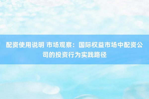 配资使用说明 市场观察：国际权益市场中配资公司的投资行为实践路径