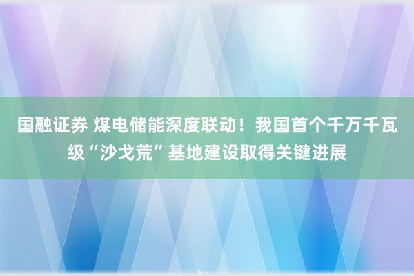国融证券 煤电储能深度联动！我国首个千万千瓦级“沙戈荒”基地建设取得关键进展