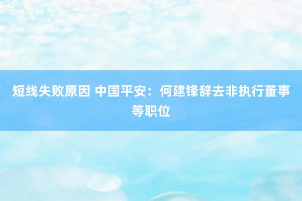 短线失败原因 中国平安：何建锋辞去非执行董事等职位